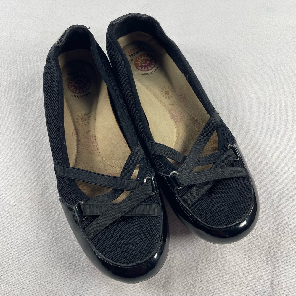 Black Women's Comfort Ballet Flats with Elastic Straps 8.5